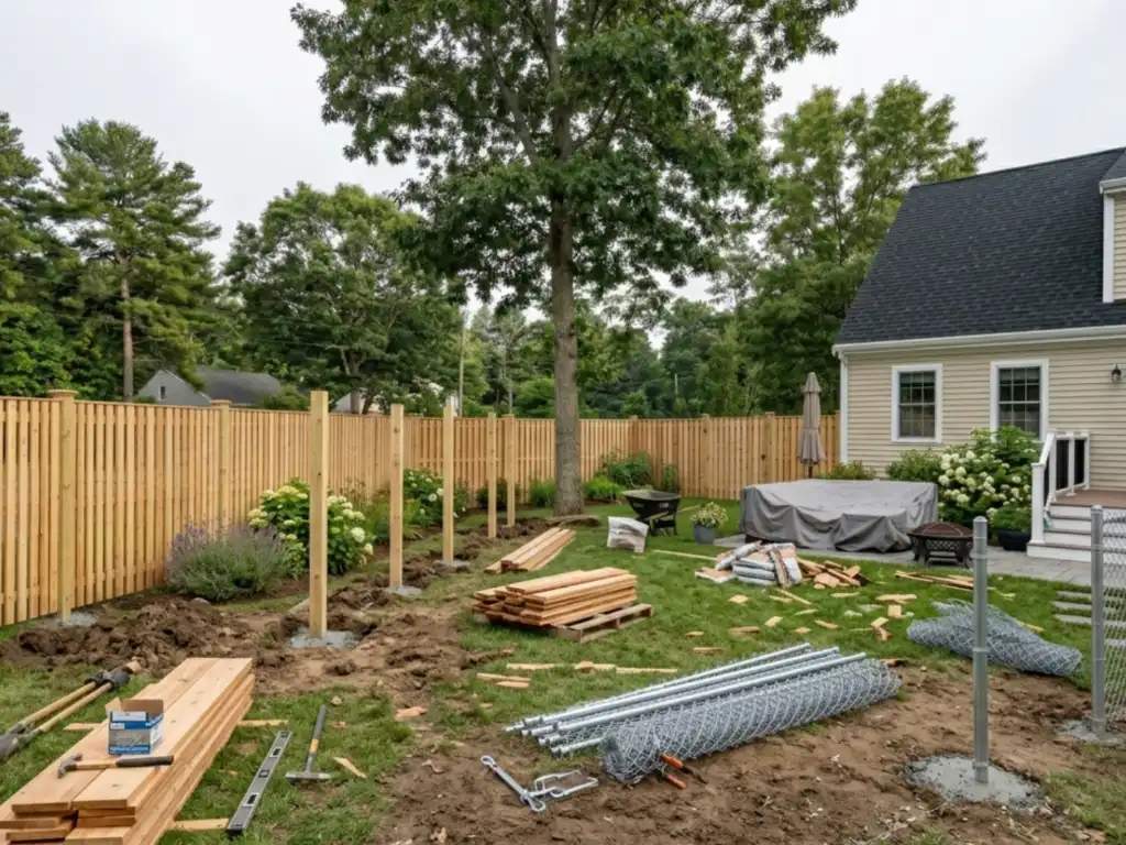 First Fence crew installing fence in Lincolnton NC
