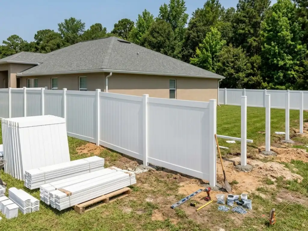 First Fence crew installing fence in Mountain Island NC
